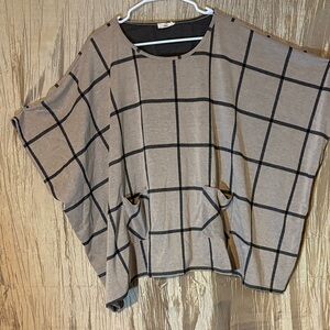 Gray Plaid Poncho Top